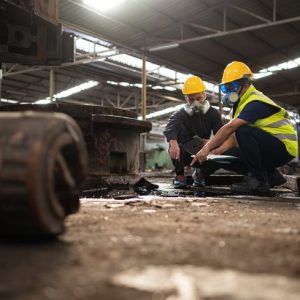 Scientists and government officials Inspect and collect chemical leak samples in industrial sites. to be thoroughly investigated in the laboratory